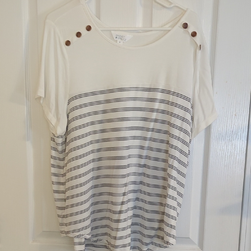 Women's White and Black Striped Top